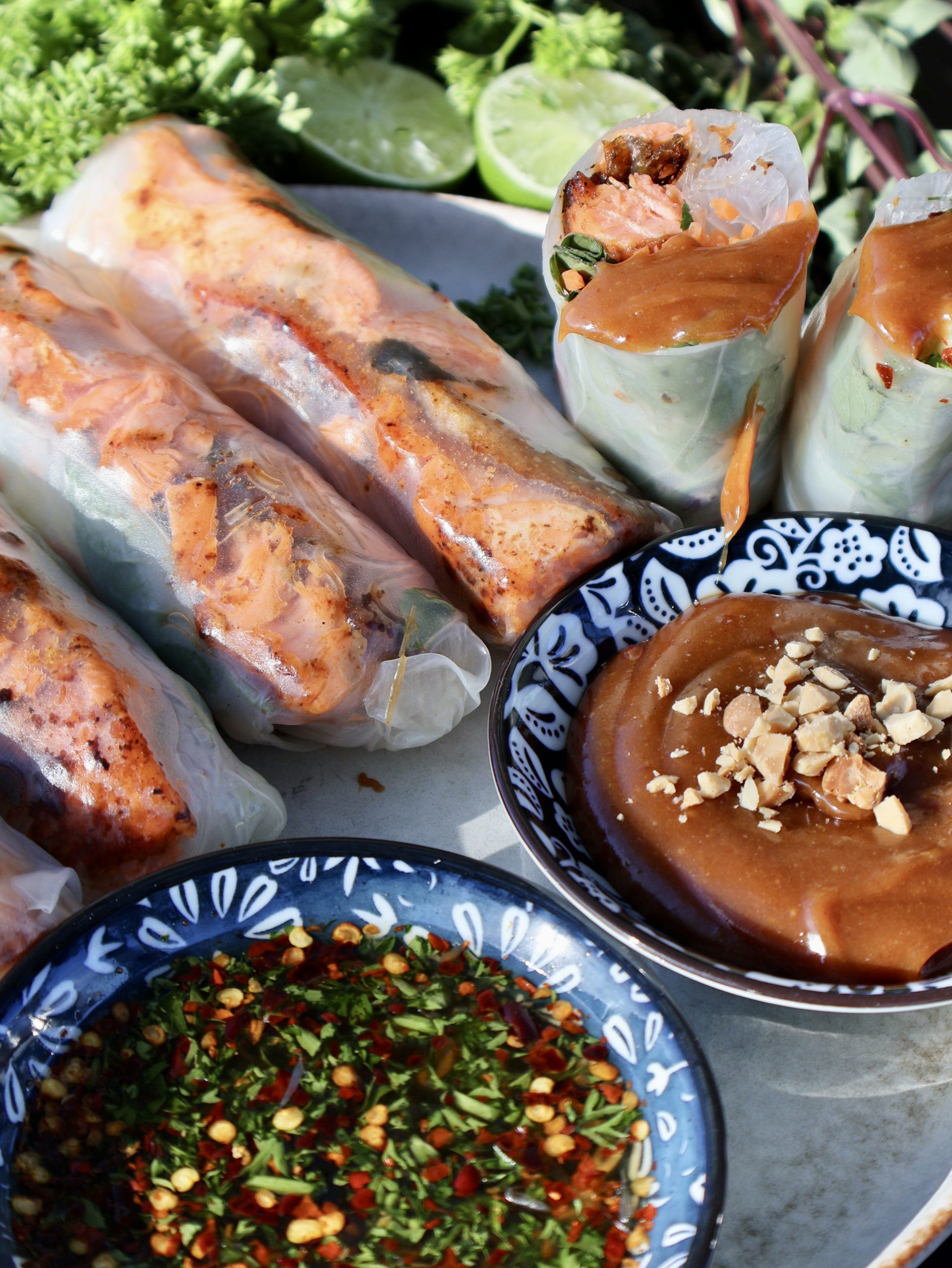 CookjngMama - seared salmon spring rolls