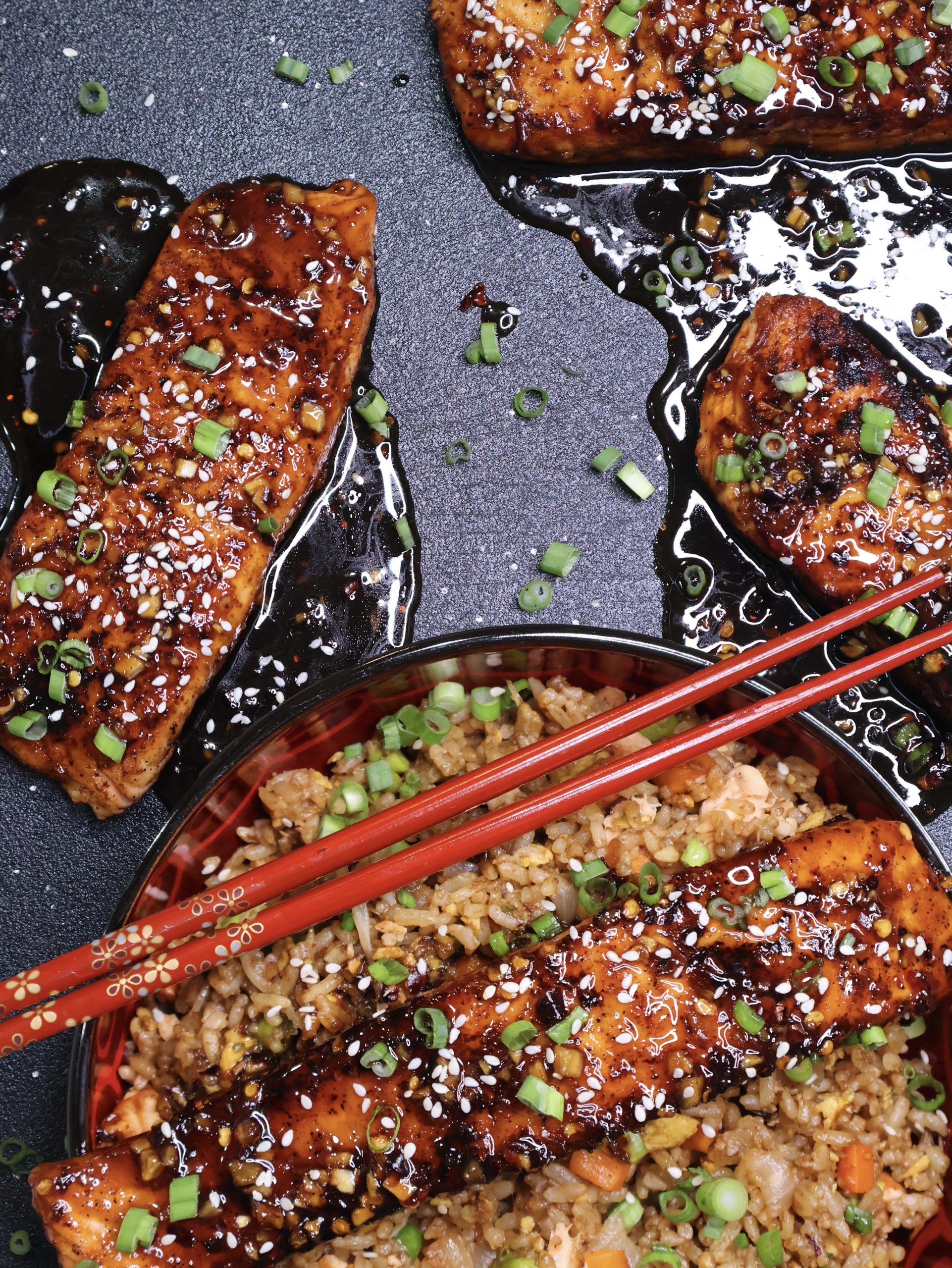 CookjngMama - Sticky Teriyaki Salmon Fried Rice
